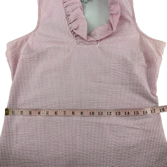 Mud Pie Pink White Stripe Seersucker Ruffle Collar Sleeveless Dress Womens M - Picture 6 of 10